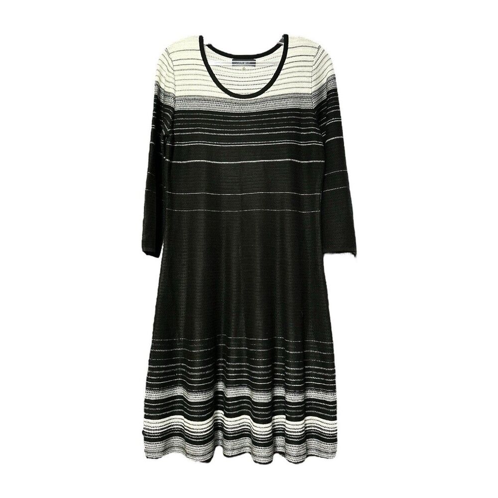 Nine West Womens Black White Knit Long Sleeve Stretch Sweater Dress Size Medium